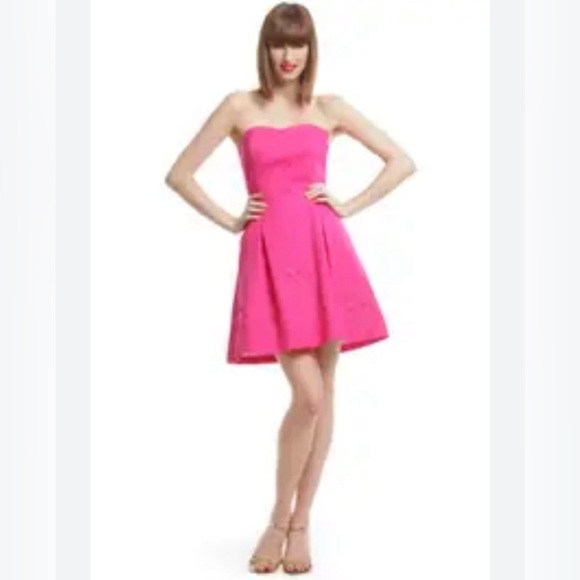 Lilly Pulitzer pink Bernadette strapless fit & flare front pockets lined size 14 - Picture 2 of 13